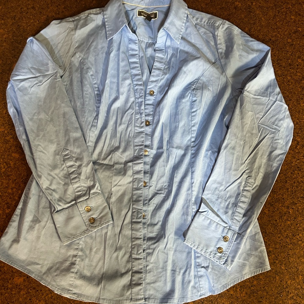Light blue long sleeves button down.